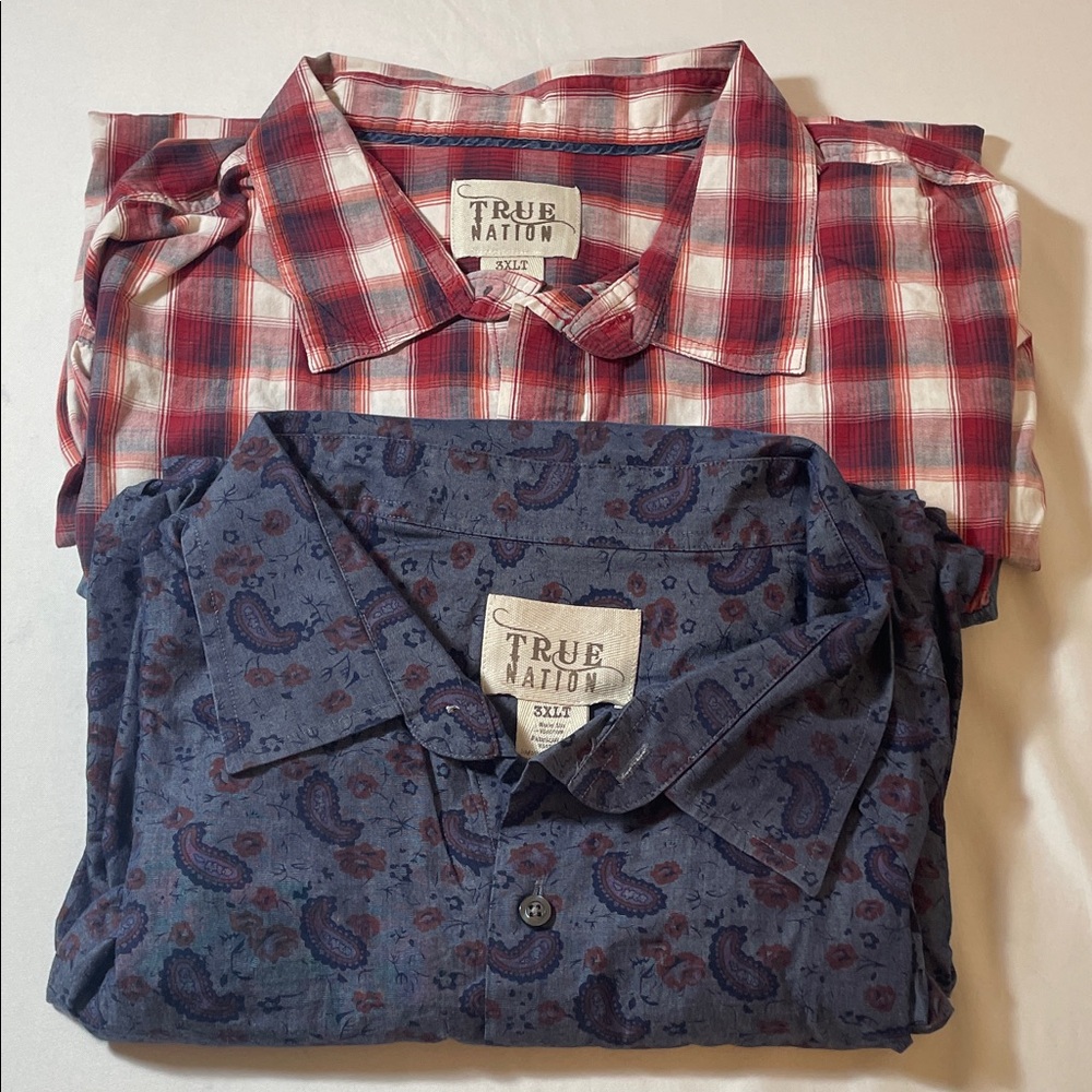Men's Shirts 3XLT Tall Bundle of 2 Red Plaid/Blue Paisley Long Sleeves Western